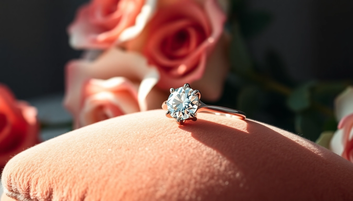 Admire the brilliance of a 2 carat engagement ring set elegantly against a velvet backdrop.