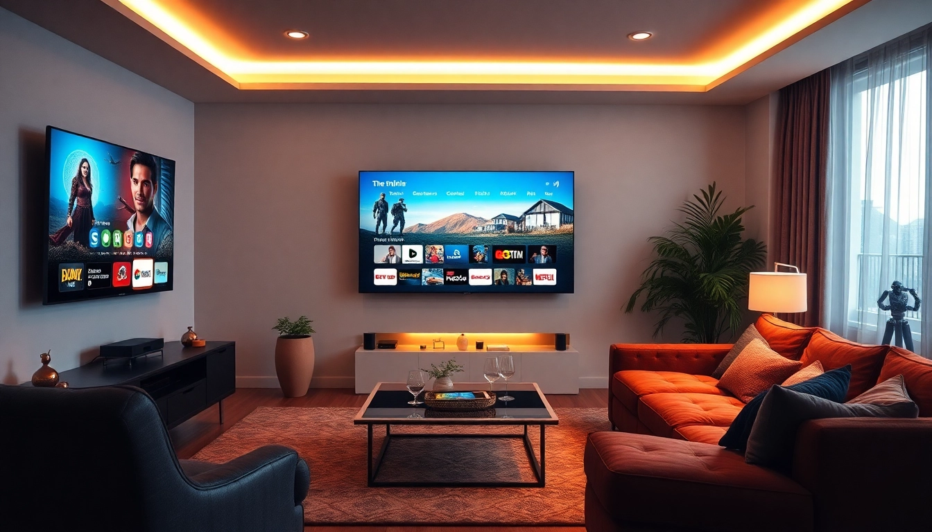 Enjoy an abonnement iptv experience with a cozy setup featuring a large screen and vibrant streaming options.