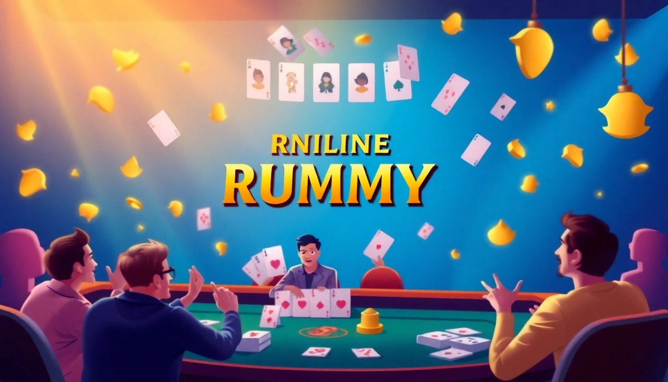 Engage in Rummy Wealth with colorful cards and players, showcasing the thrill of online gaming.