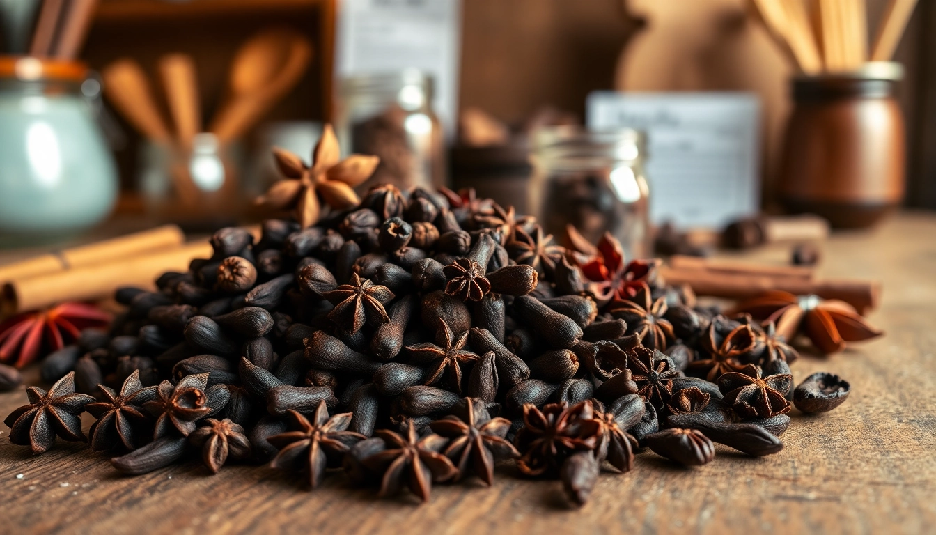 Cloves arranged beautifully with spices, highlighting their aromatic qualities and rich texture.