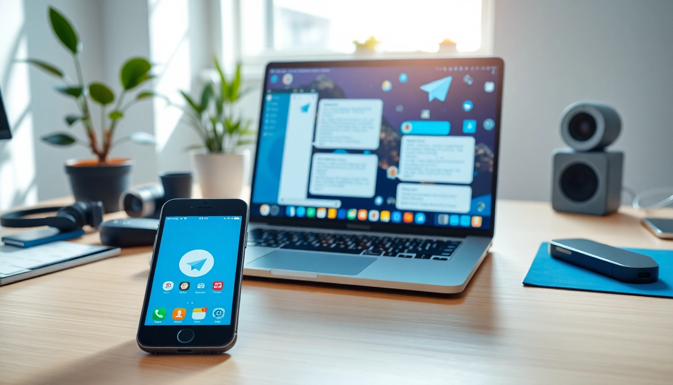 Showcasing 纸飞机官网 interface on laptop and smartphone in a modern workspace.