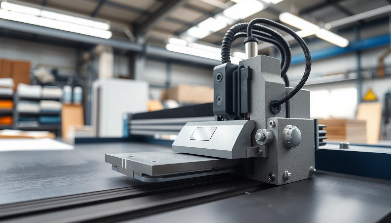 Precision die cutting machine showcasing its detailed mechanisms and industrial workspace.