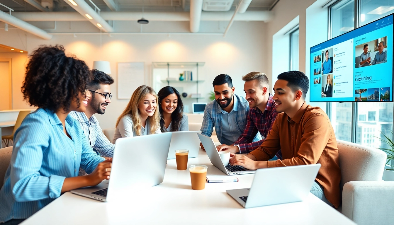 Remote workers engaged in Online Jobs within a modern, collaborative workspace.