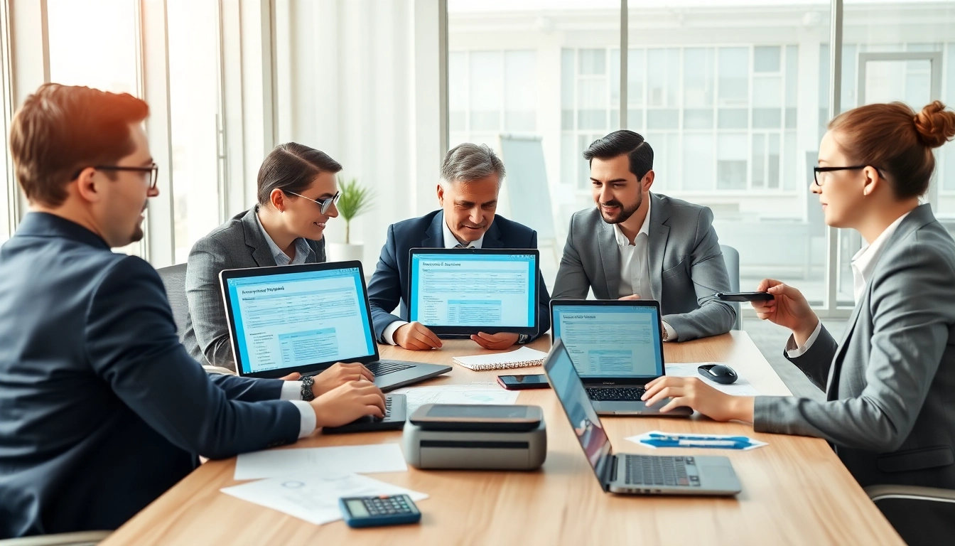 Streamlined financial analysis with accounts payable workflow software in a collaborative office setting.