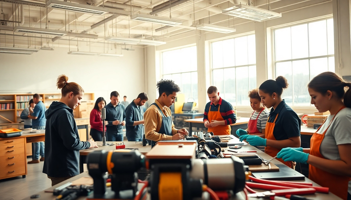 Engaged students at a trade school Knoxville TN, participating in hands-on learning activities.
