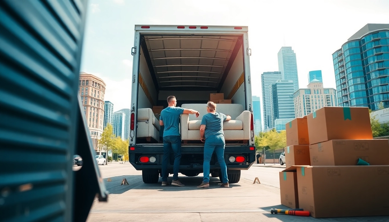 Efficient moving services in Edmonton assisting with furniture loading into a truck.