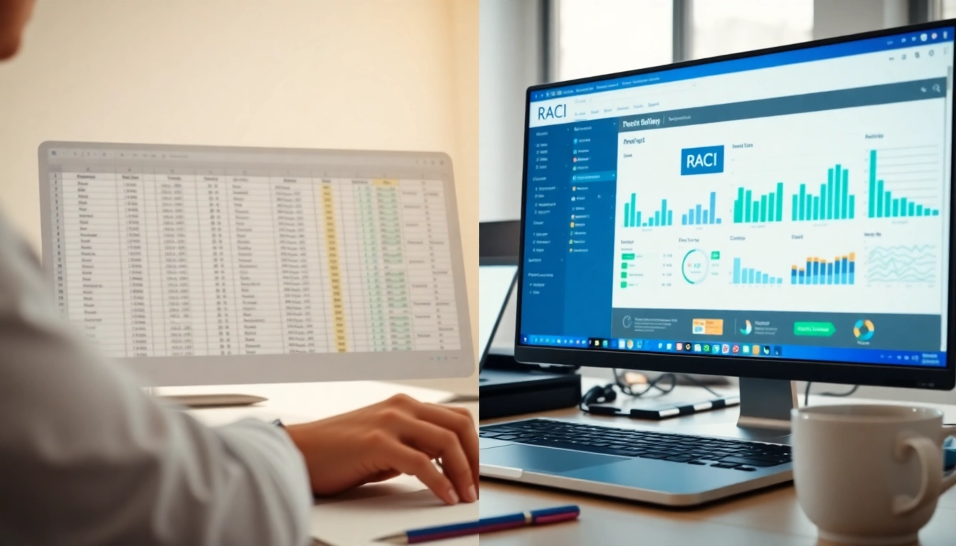 Compare RACI Excel vs online tools with a professional analyzing productivity solutions.