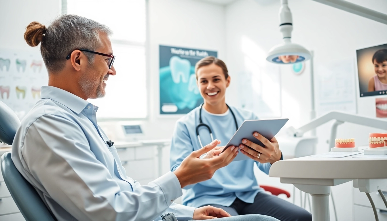 Orthodontic consultation with a professional in a modern clinic, showcasing patient interaction.
