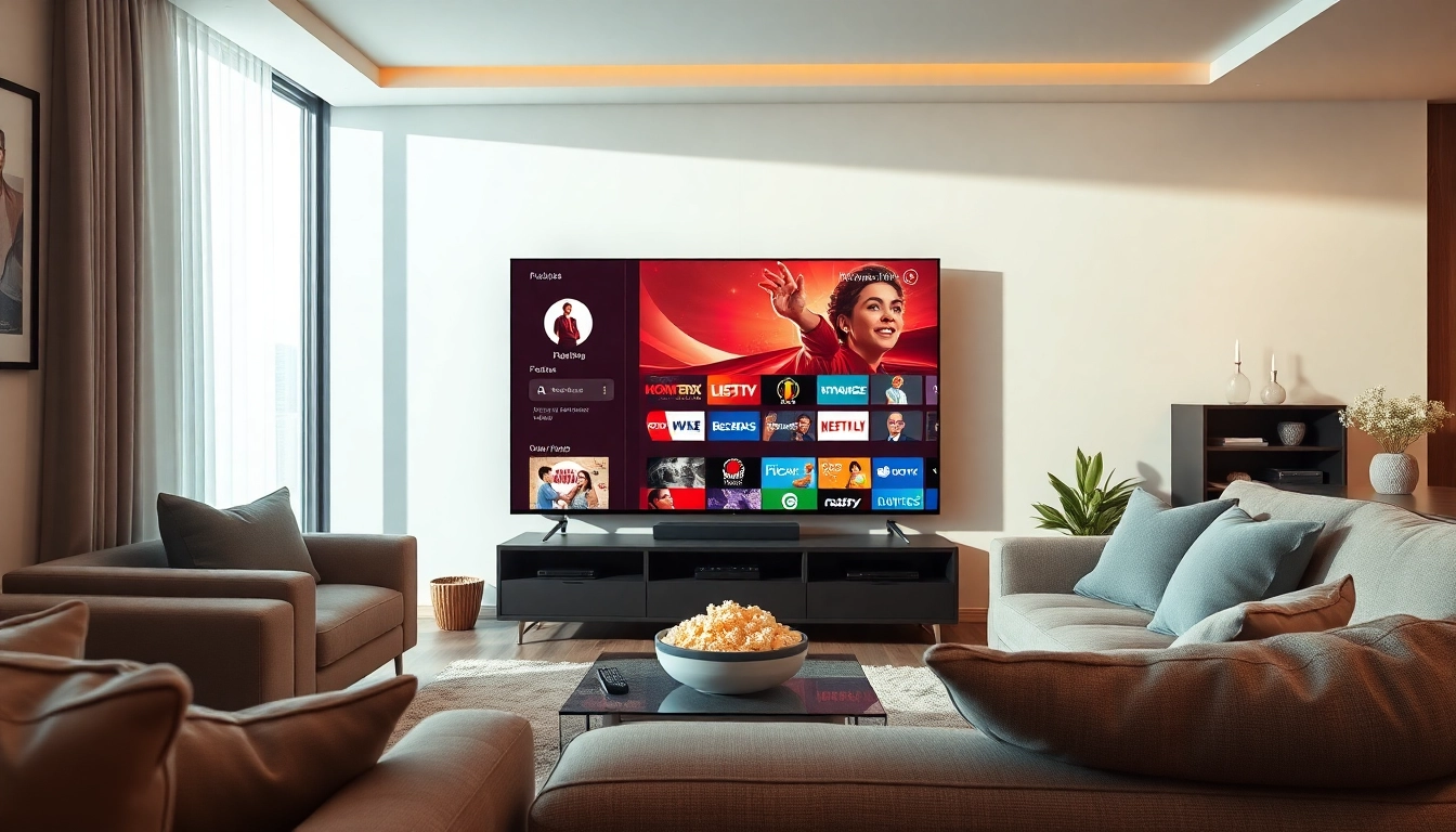 Experience the features of a 24h iptv test with a cozy IPTV streaming setup in a bright living room.