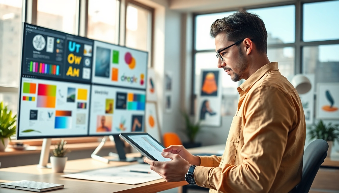 Create stunning visuals with AI design solutions in a modern workspace showcasing creativity.
