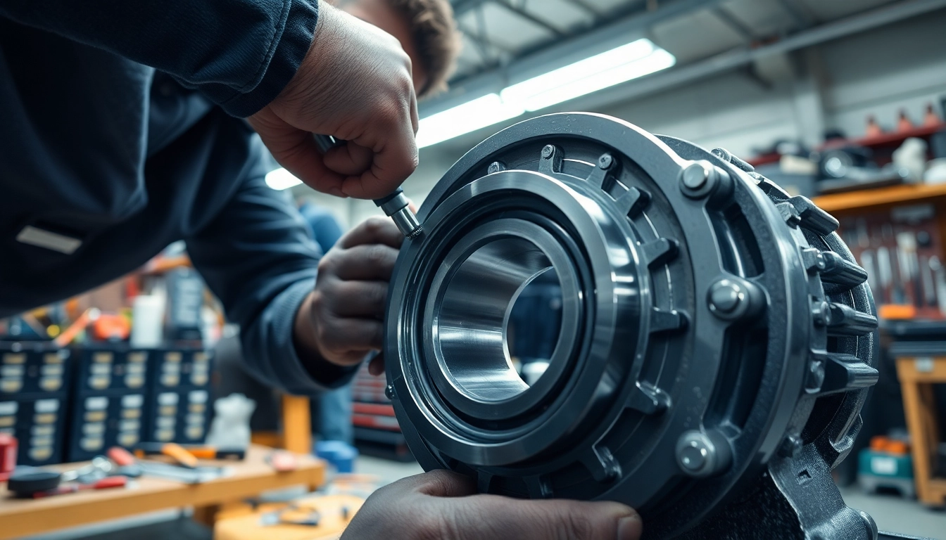 Execute gearbox bearing replacement in an industrial workshop with a mechanic focused on gear mechanisms.