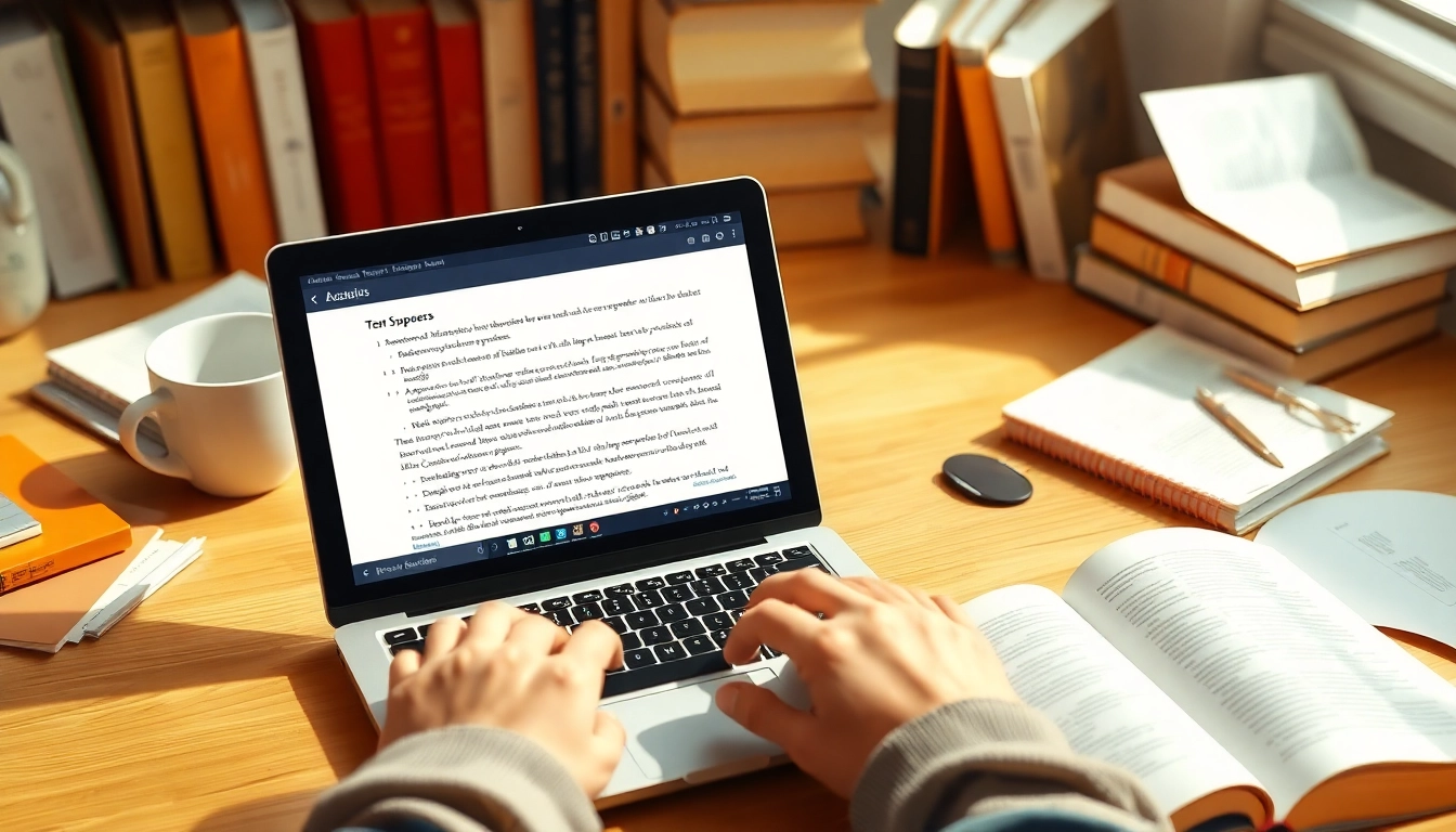 Generate ai summary of papers in a productive study atmosphere with a student and a laptop.