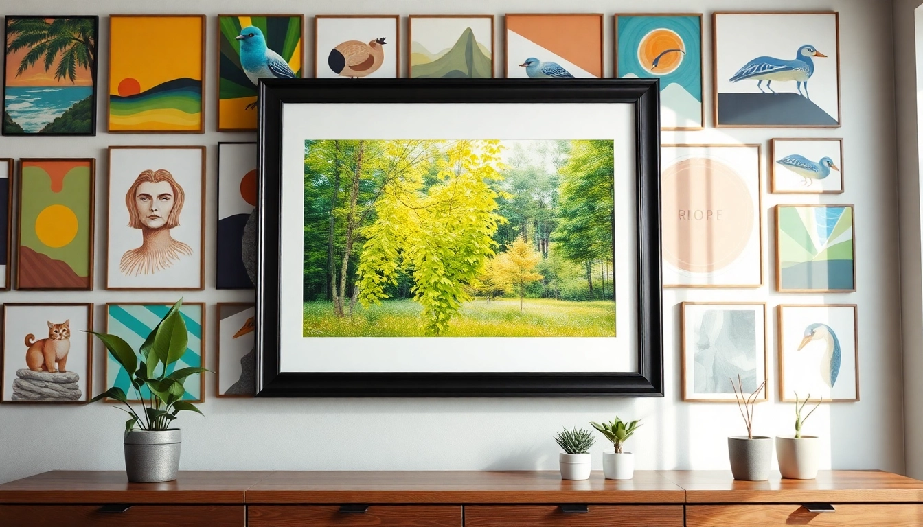 Showcasing a beautifully crafted 24x36 frame with vibrant artwork on a modern gallery wall.
