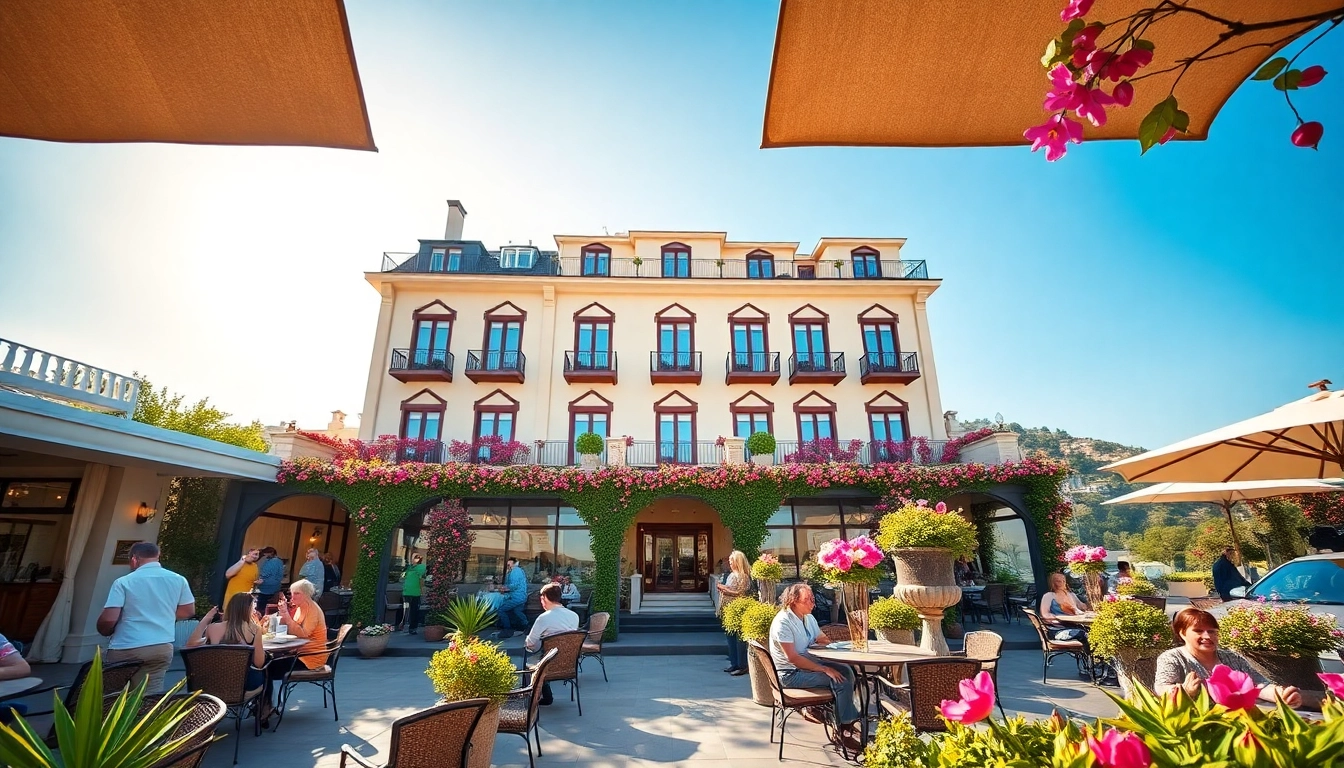 Enjoy a stunning European Pesach hotel with vibrant decorations and guests celebrating Passover.