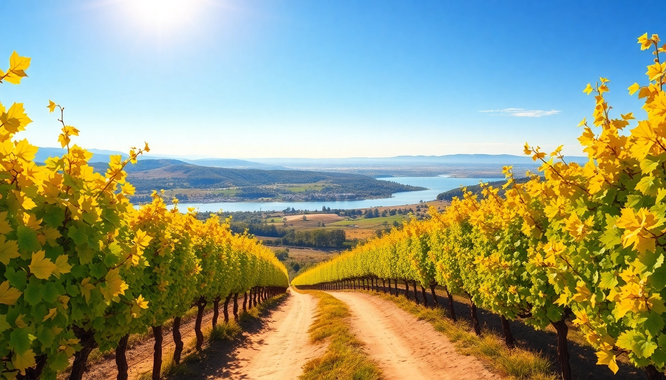 Beautiful autumn vineyards in Clarksburg, California, with the Sacramento River in the background.