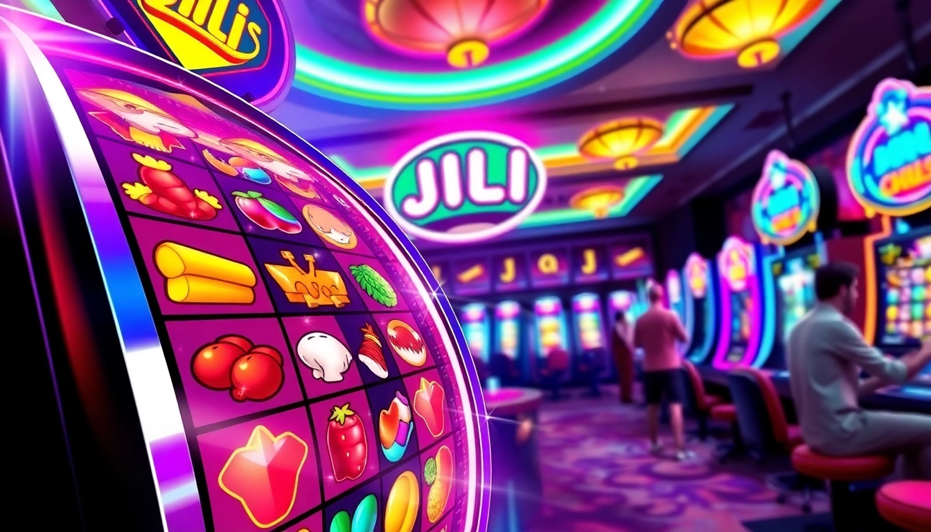 JILI slot games featuring colorful reels and lively casino atmosphere enticing players.