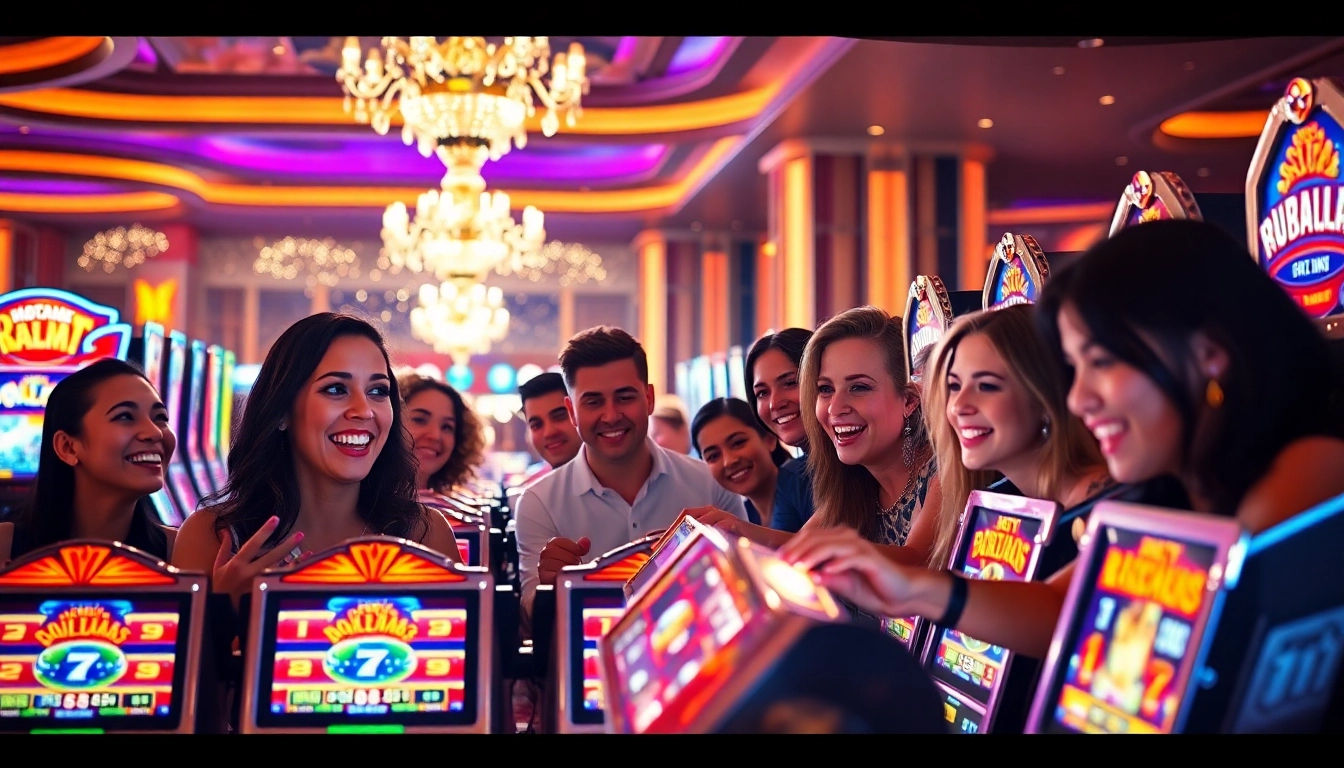 Experience the thrill of JILI Games with vibrant slot machines and excited players in a luxurious casino.