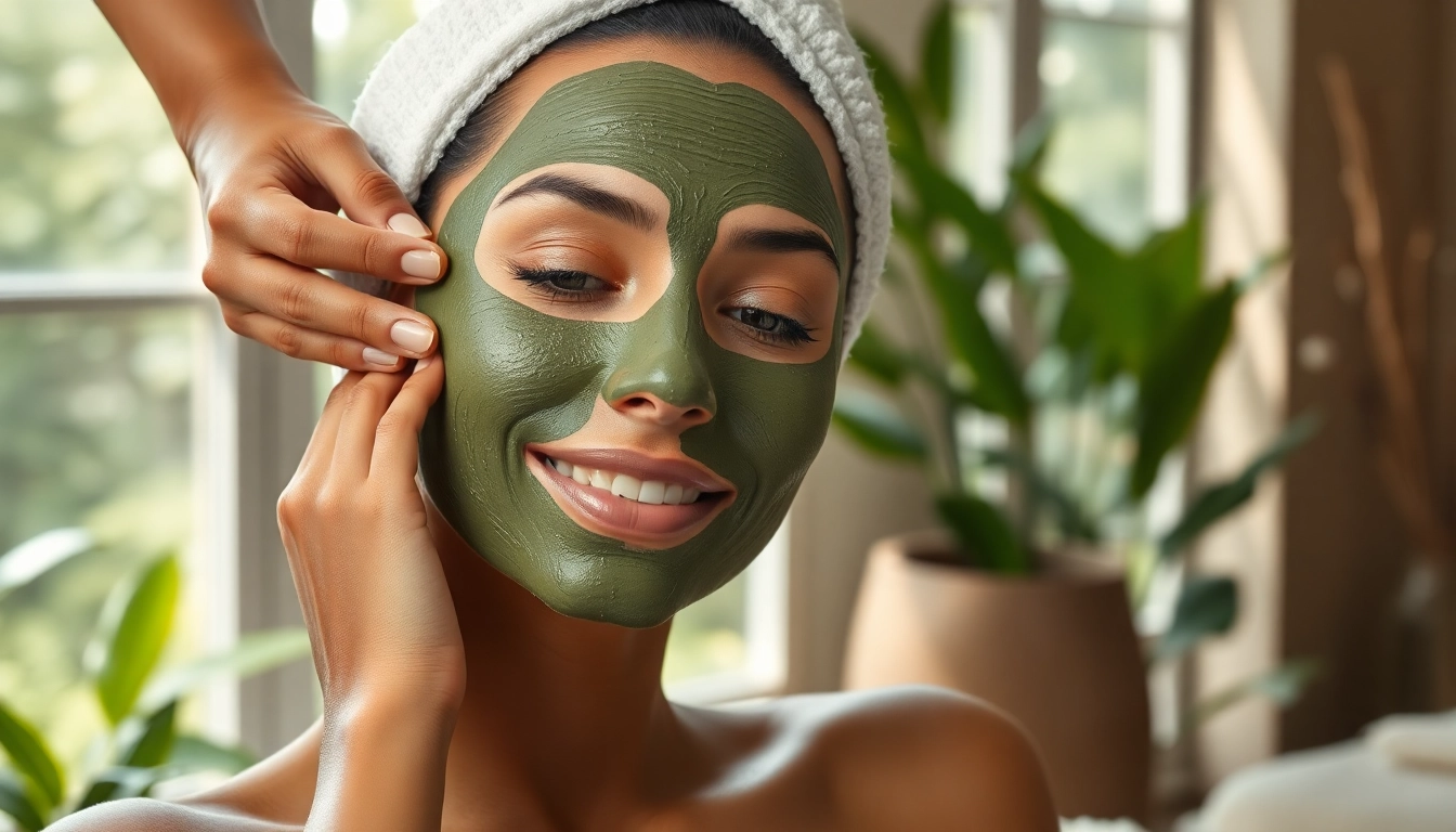 Application du masque tebrima sur une peau éclatante dans un cadre relaxant