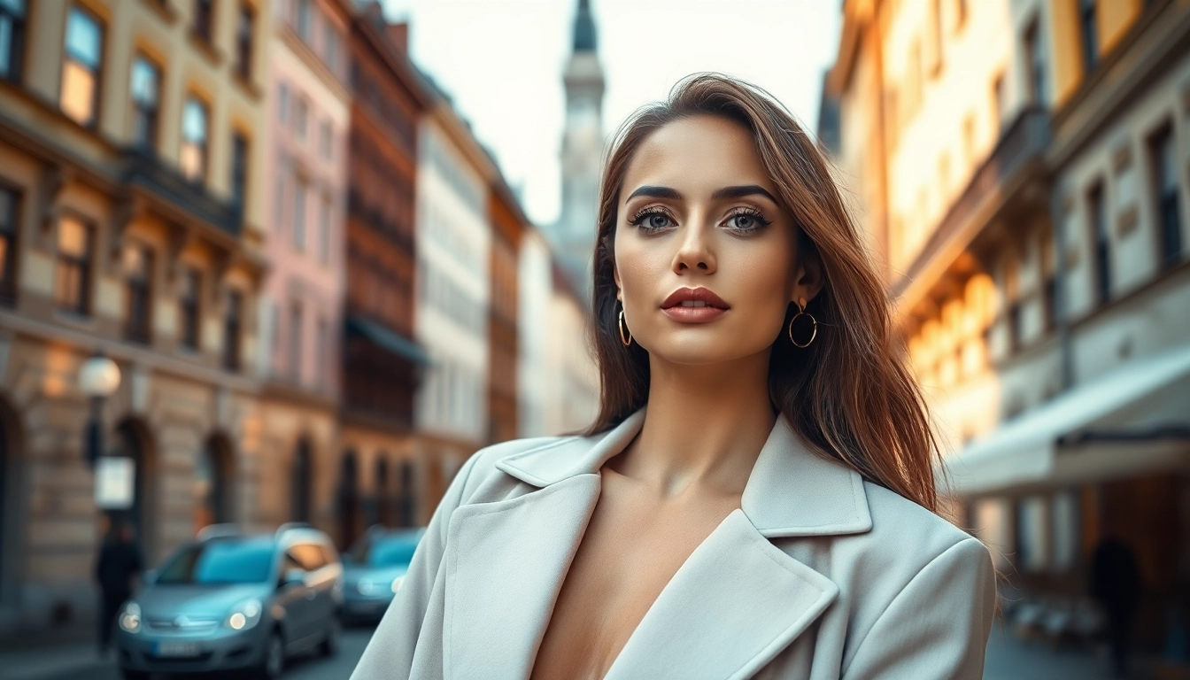 Modelagentur Zurich zeigt eine elegante, stilvolle Model-Pose in urbaner Umgebung.