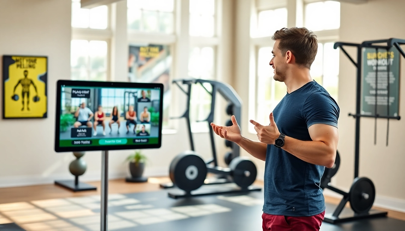 Engaging online gym training session led by a professional trainer, gathered virtually.