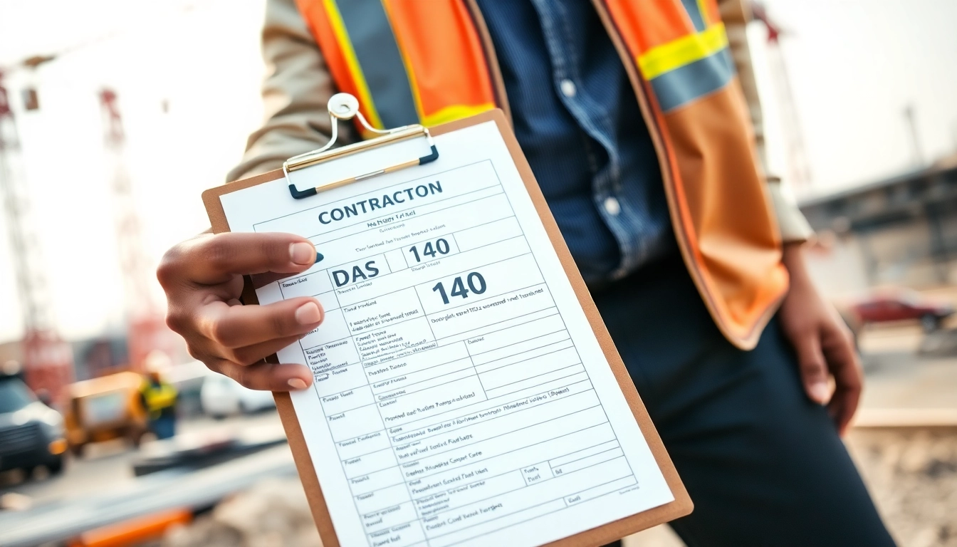 DAS 140 form being filled out by a contractor at a construction site.