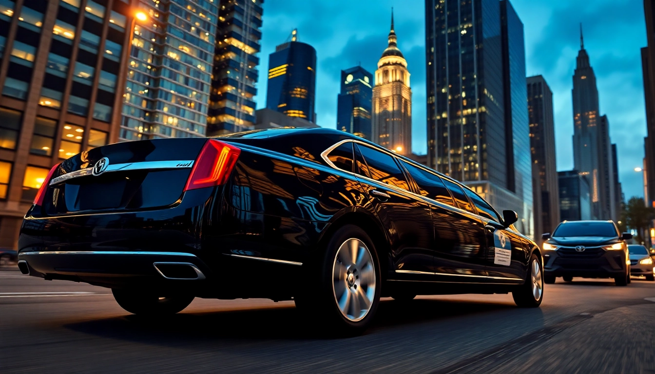 Book a premium car service in New York for your next event with a luxurious limousine parked in the city.