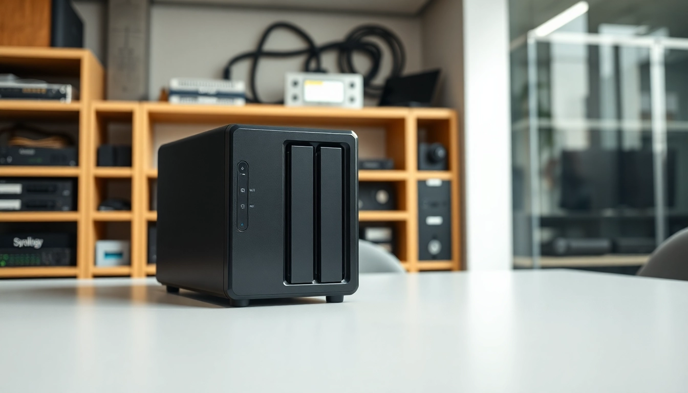 Explore Synology Storage in a modern office, highlighting efficiency and design features.