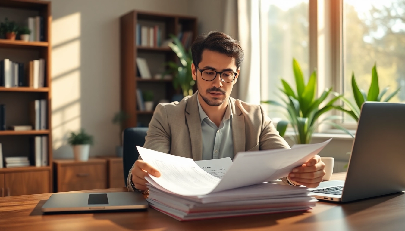 How to certify a document without a lawyer, featuring a professional reviewing certificates at an office desk.