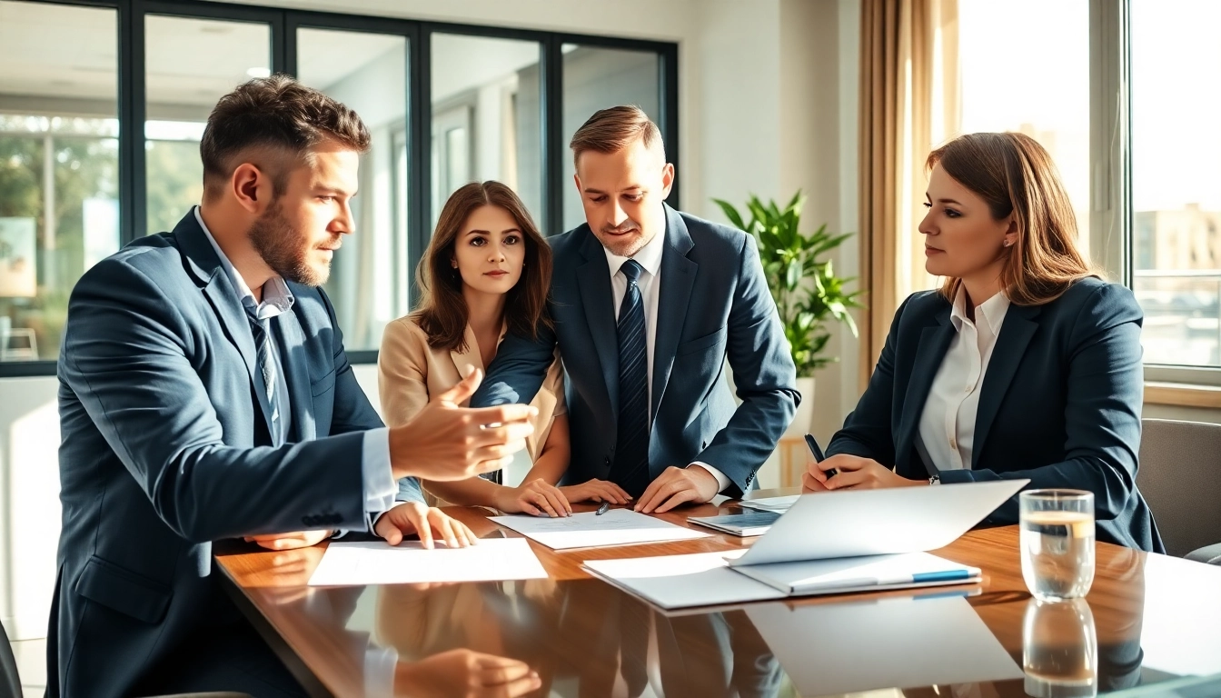 Engaging family lawyers in Adelaide providing legal guidance to clients in a modern office setting.