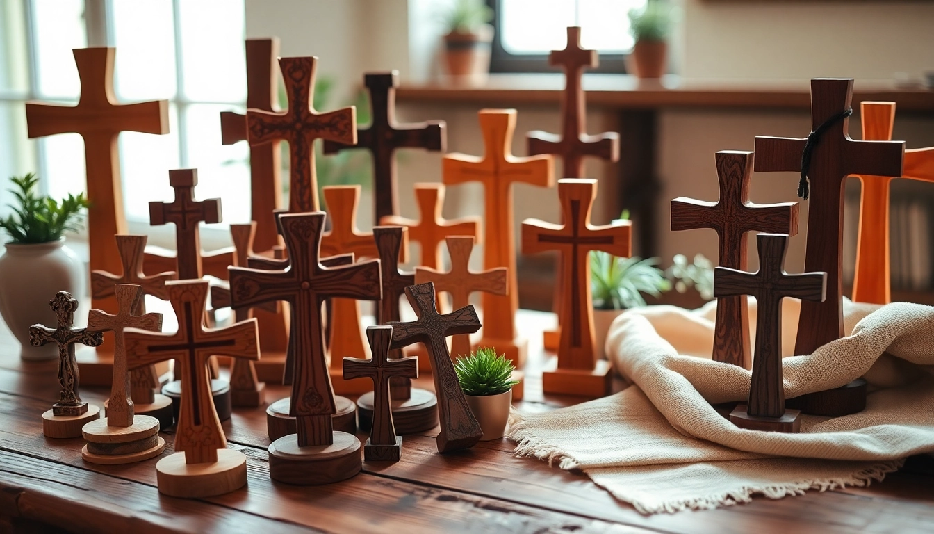 Examine handcrafted handmade crosses showcasing intricate designs and natural wood textures.