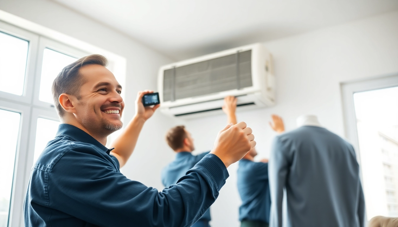 Find trusted HVAC dealers near me actively installing a modern air conditioning system.