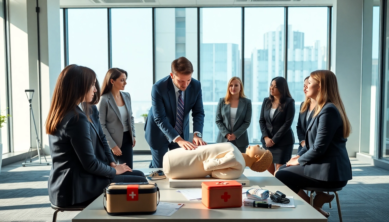 Providing first aid training for workplace first aid skills during a corporate session.