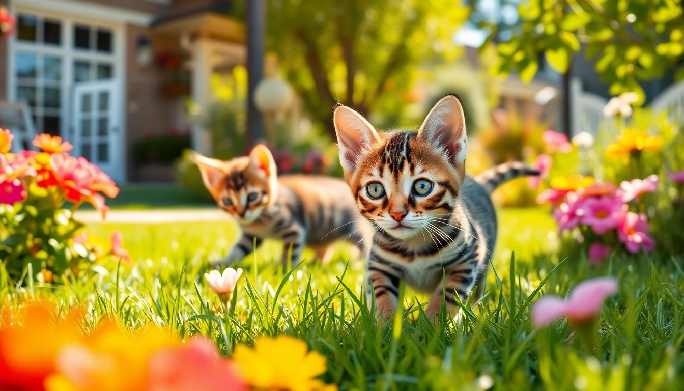 Adopt Bengal Kittens for Sale, featuring playful brown-spotted kitten in a vibrant garden.