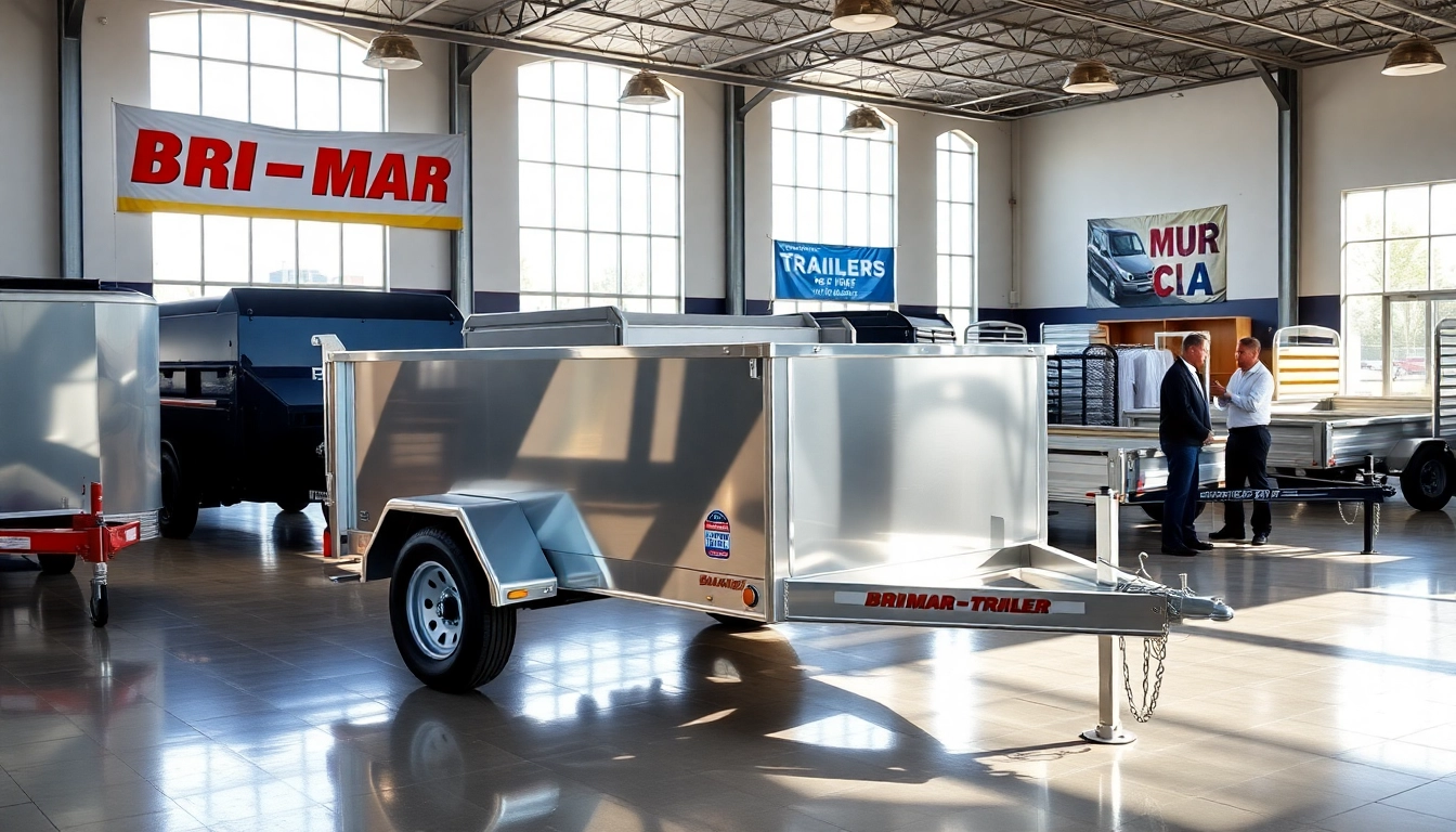 Explore Bri-Mar trailers for sale near me at a vibrant dealership, showcasing various models for buyers.