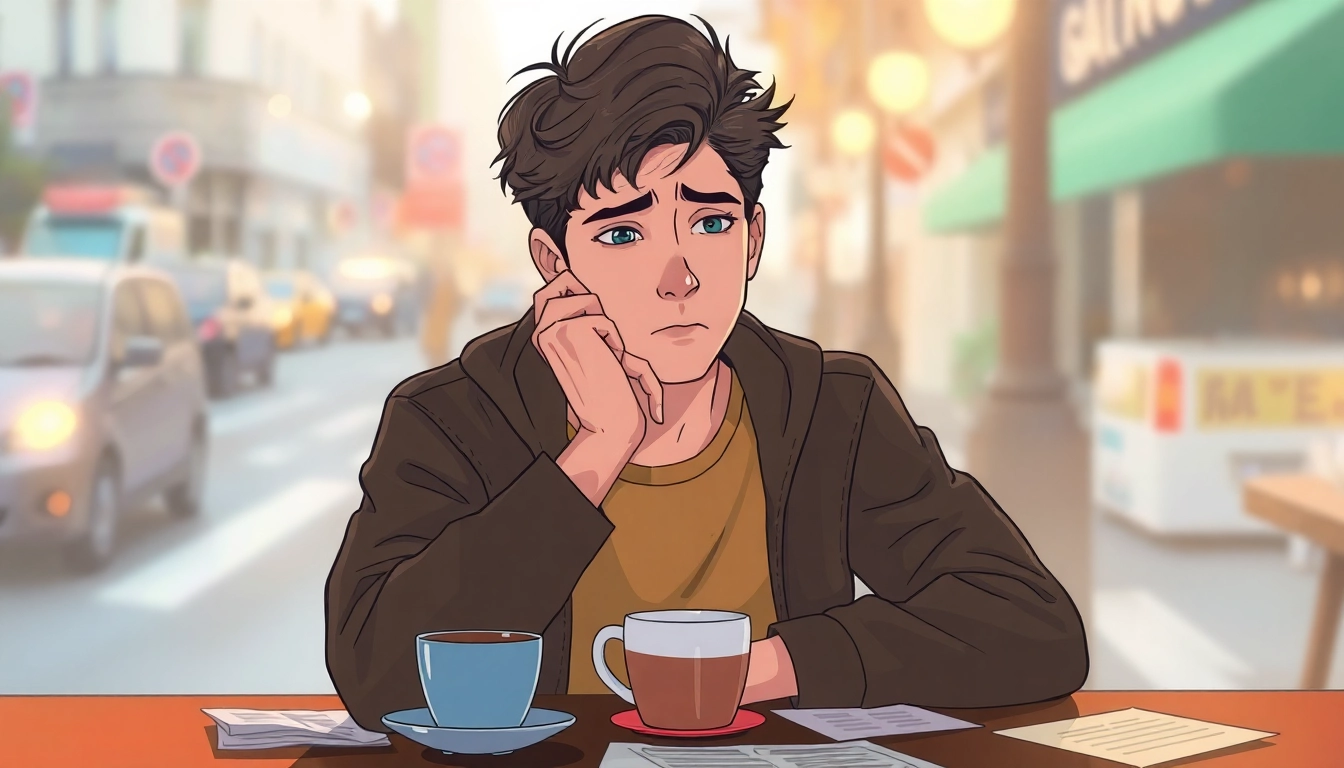Person reflecting on their experiences with OCD disorder at a cafe, capturing emotions of anxiety and contemplation.