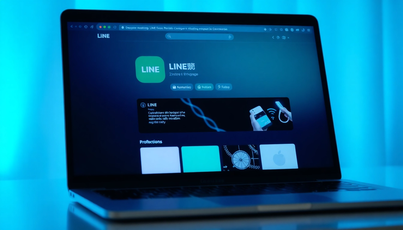 Download the 電腦版line下載 app showcasing an interactive user interface on a laptop screen.
