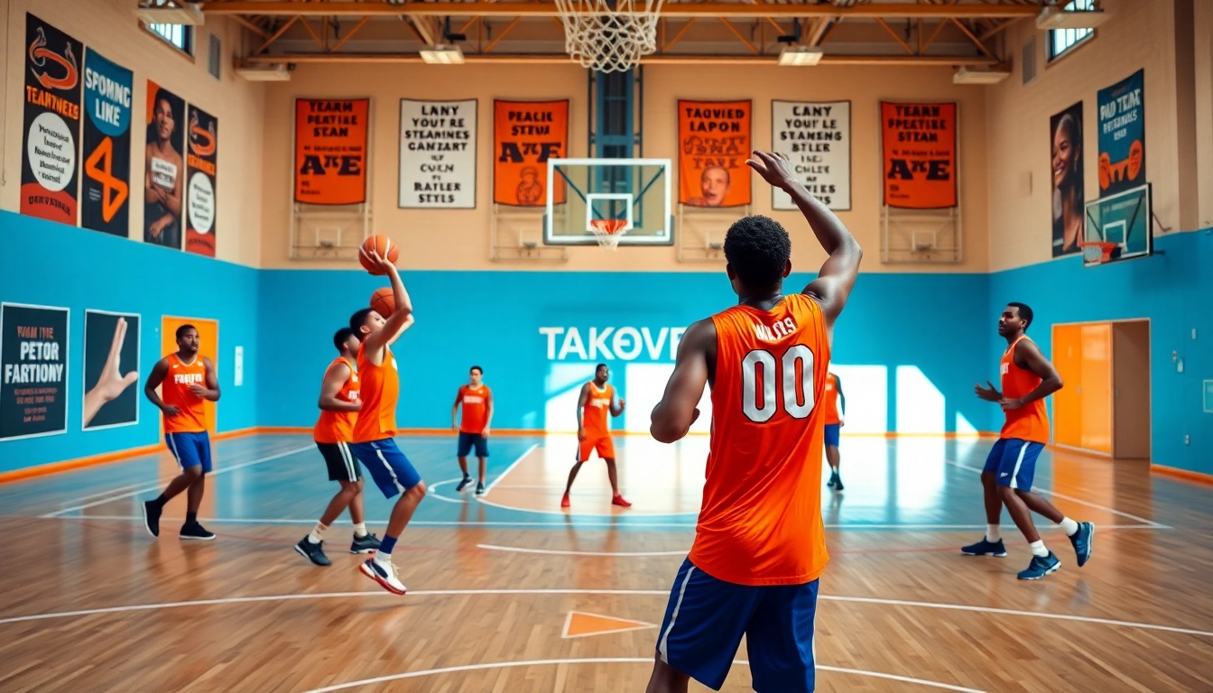 Training session at the Takeover Basketball Academy with athletes showcasing their basketball skills.
