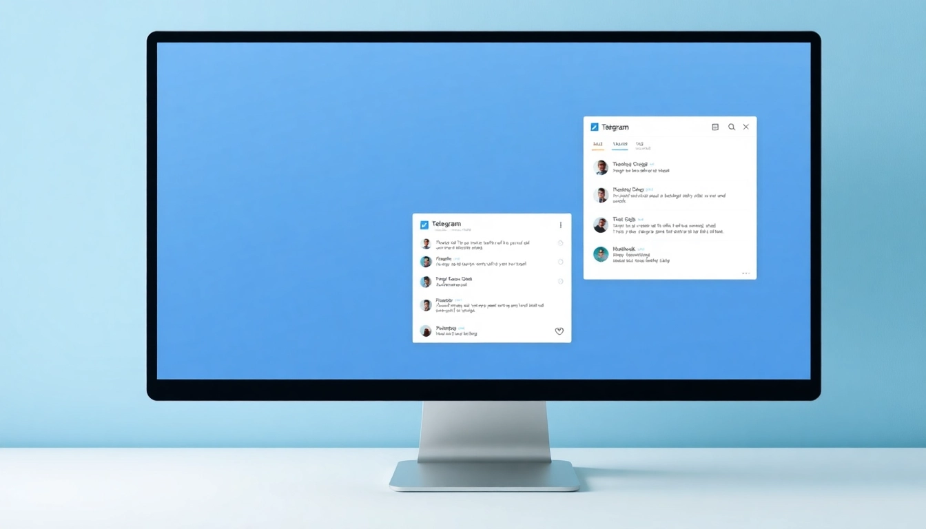 View Telegram電腦版 interface on a sleek computer screen with vibrant chat windows.