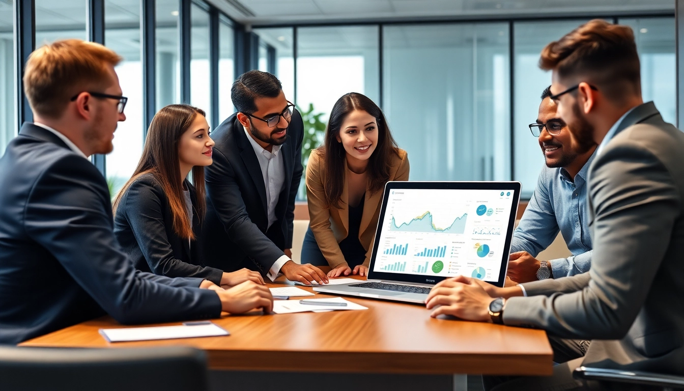 Team discussing Customer Loyalty Software in a modern office setting with engaging visuals.