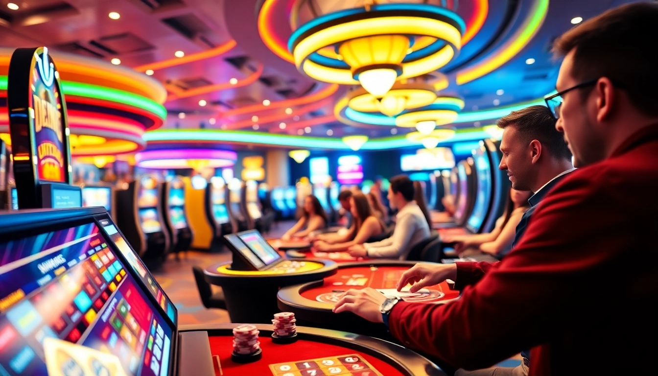 Experience the thrill at Best Online Casino Malaysia 2025 with vibrant lights and excited players.