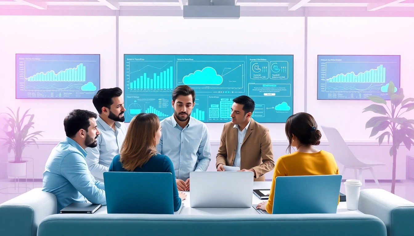 Showcasing a team collaborating on cloud infrastructure and DevOps services in a modern office.