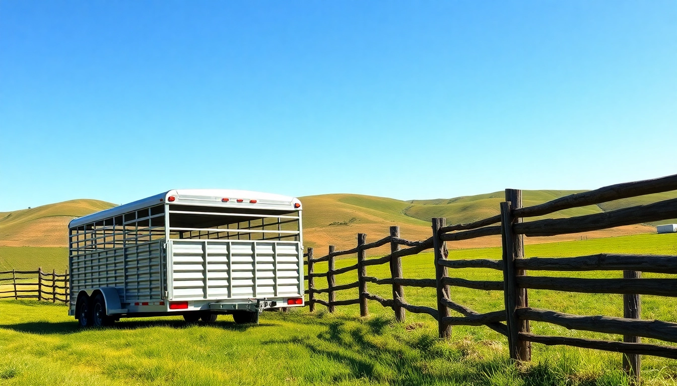 Livestock Trailer Rental parked in serene countryside invoking reliable transportation.
