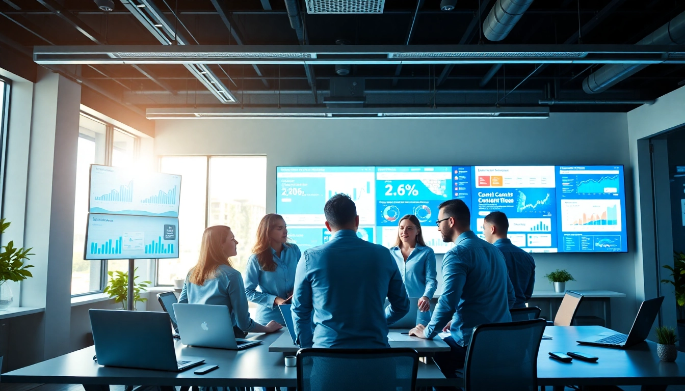 Promote business growth with an AI content marketing platform in a collaborative office setting.