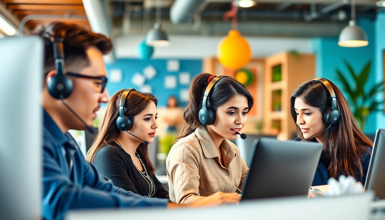Callzent customer service agents actively collaborating in a professional nearshore call center.