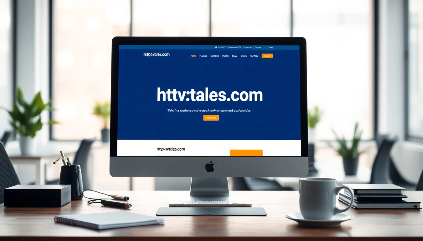 Showcasing the homepage of http://Avtales.com on a sleek monitor in a modern office.