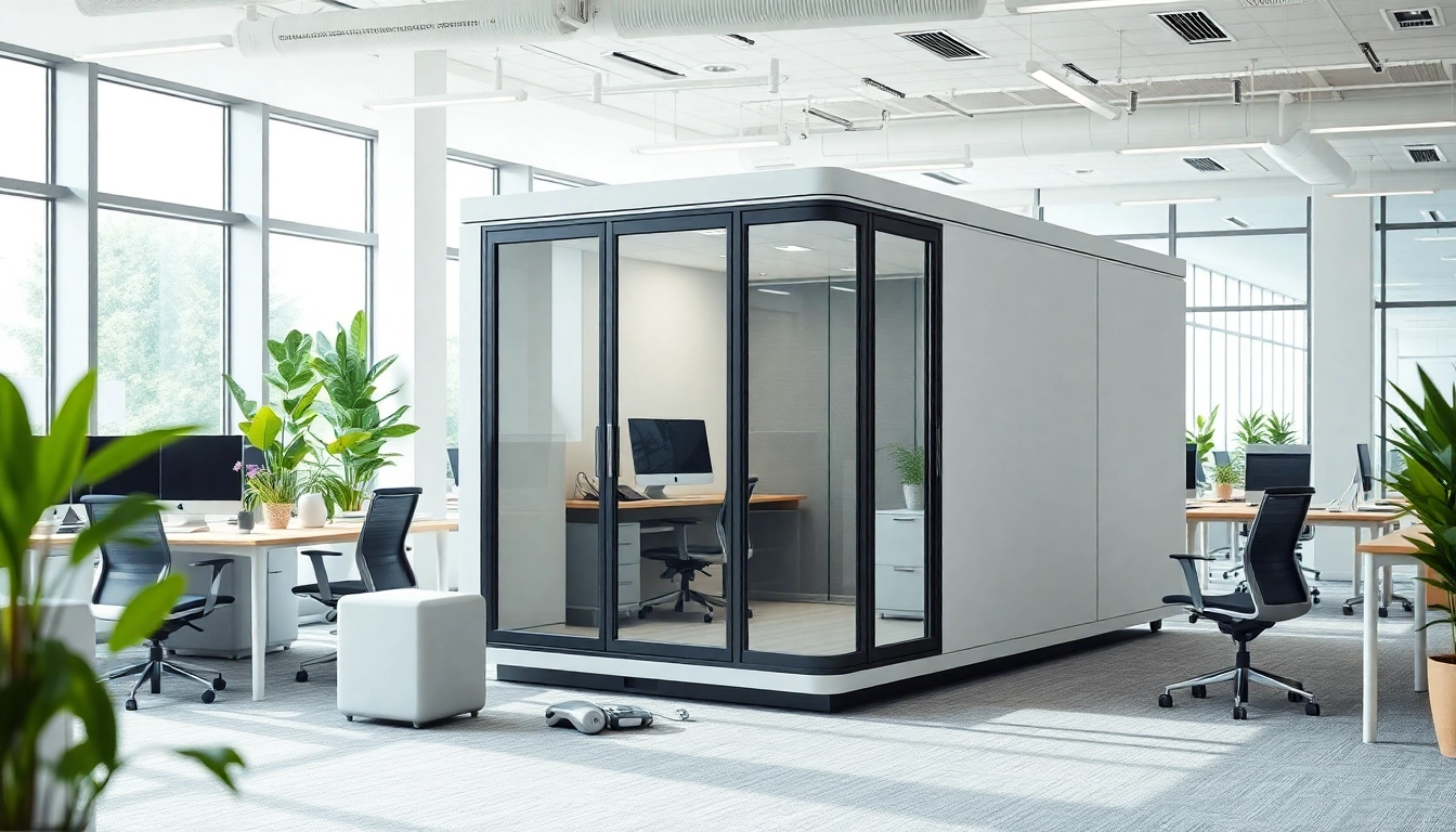 Optimize productivity with a modern modular office pod featuring ergonomic design and natural light.