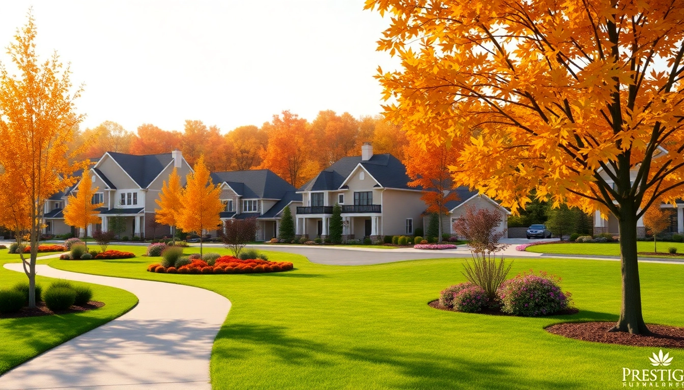 Explore the charming Prestige Autumn Leaves Plots surrounded by vibrant autumn colors and luxury designs.