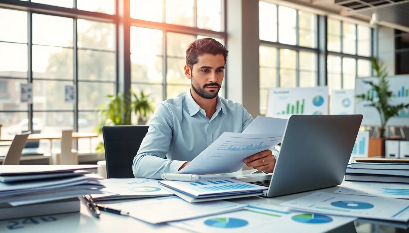 Purchasing consultant analyzing data in a professional office setting, showcasing strategic planning.