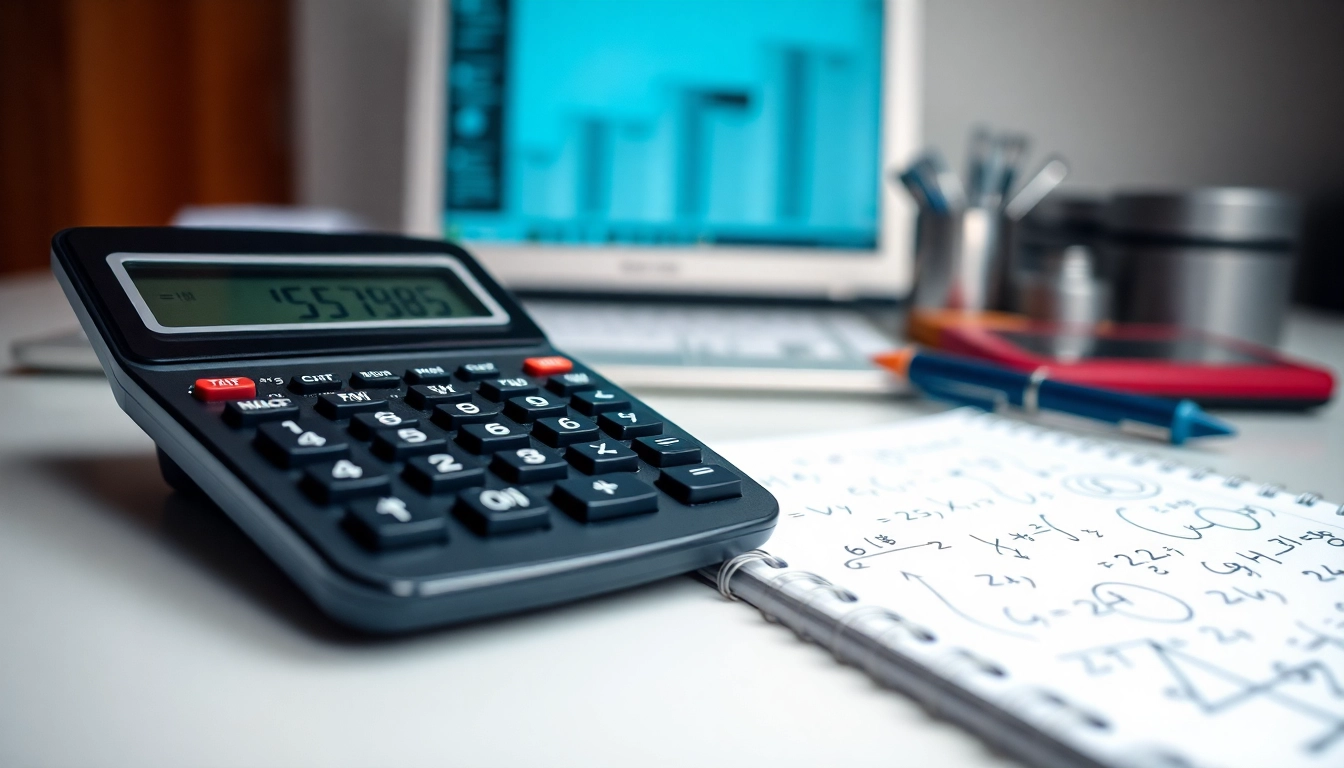Utilize a scientific calculator to solve complex equations in a professional workspace.
