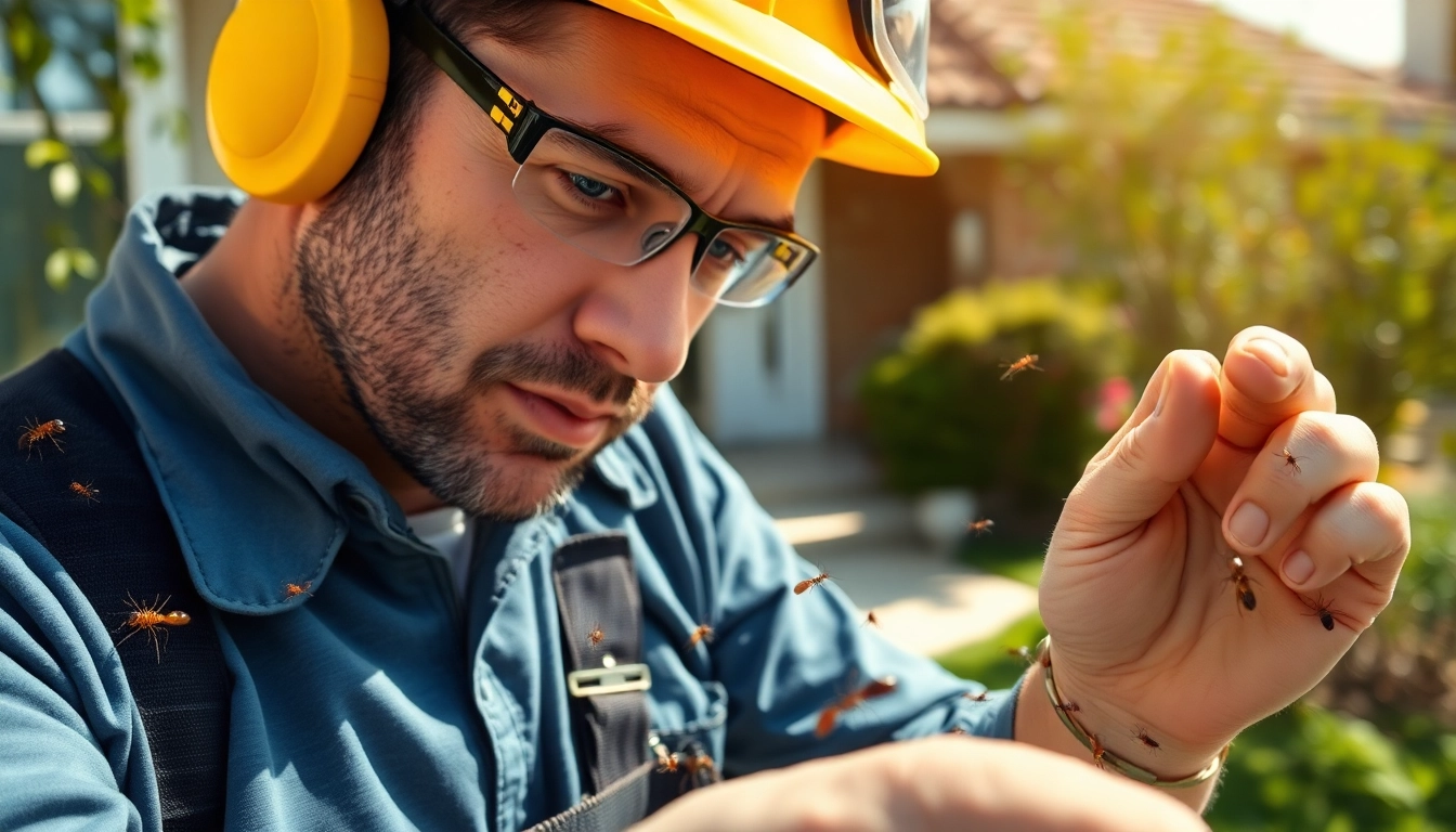 Pest control technician examining a home for pest issues with expert precision and care.